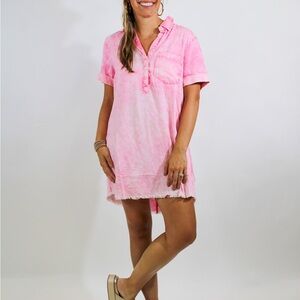 Day + Moon Pink Acid Wash Denim Dress – Size L